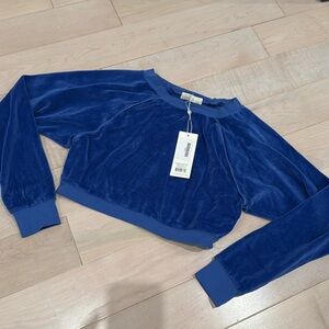 Suzie Kondi classic blue  soft cotton velour stretch cropped crew top